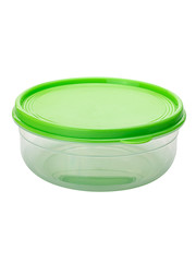 transparent plastic container with green lid