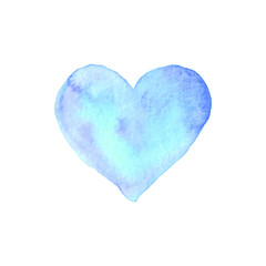 Watercolor big blue Heart love. Valentines day background texture. Hand drawn