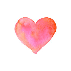 Watercolor big red Heart love. Valentines day background texture. Hand drawn