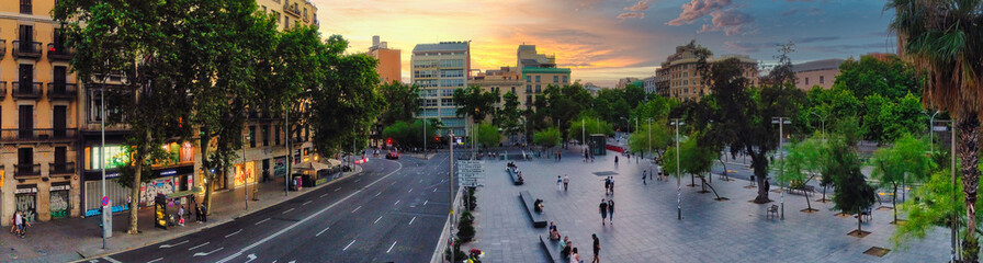 Aerial view of Plaza Universitat in Barcelona. Catalonia,Spain