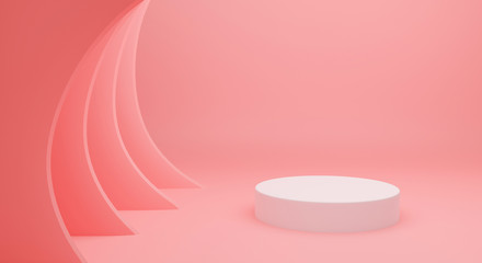 3d pink podium background abstract for mockup, banner, showcase, display. Blank white pedestal isolated on minimal background. Creative idea scene. 3d pastel cylinder shape.
