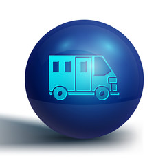 Blue School Bus icon isolated on white background. Public transportation symbol. Blue circle button. Vector Illustration