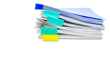 close up folder document and Stack of papers isolated on white background copy space