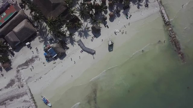 Holbox island beach at the end of the Yum Balam Nature Reserve in Quintana Roo Mexico, Aerial top view reveal shot