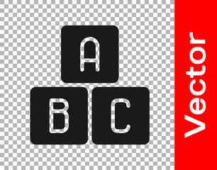 Black ABC blocks icon isolated on transparent background. Alphabet cubes with letters A,B,C. Vector Illustration