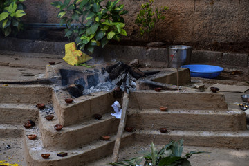 Picture of star shaped havan kund prepared for hindu rituals in Indian hindu temple