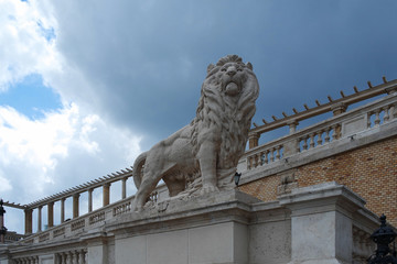 The statue of a Lion in Budapest city near the palace