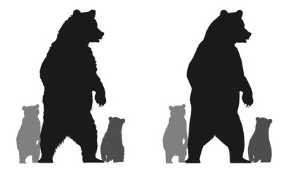Silhouette of a bear with cubs. Two options: with imitation wool and a smooth edge. You can connect all the bears in a general silhouette or remove excess. - 352807312
