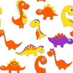 Childish dinosaur seamless pattern for fashion clothes, fabric, t shirts. hand drawn vector