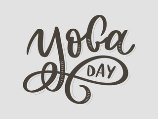 Hand drawn lettering Yoga on white background. Vector design for invitation, greeting card, prints poster, T-shirts, bags. International yoga day. Hand drawn inscription. Yoga typography. Style logo.