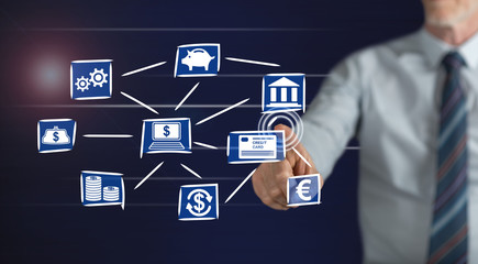 Man touching an online banking concept
