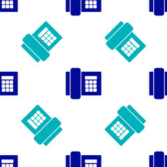 Blue Telephone icon isolated seamless pattern on white background. Landline phone. Vector Illustration