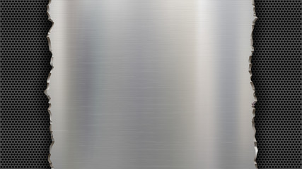 Fototapeta na wymiar Polished metal plate on a steel background with a geometric pattern