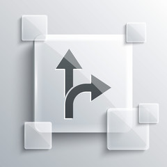 Grey Road traffic sign. Signpost icon isolated on grey background. Pointer symbol. Isolated street information sign. Direction sign. Square glass panels. Vector Illustration