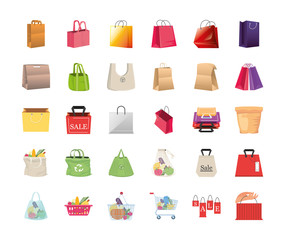 set of icons shopping bags on white background