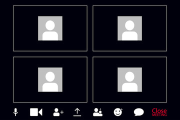 Landing video conferencing. Screenshot of laptop screen. Vector workspace page for video conferencing and work meetings.