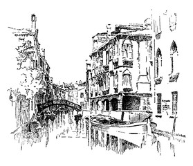 Fototapety  Kanał w Wenecji, vintage ilustracji.