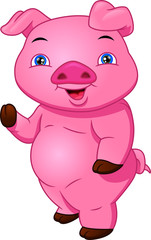 cute pig cartoon waving