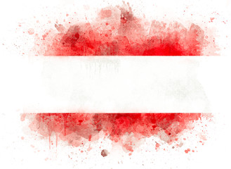 Austrian flag isolated on white paper, illustration as watercolor of flag of Austria, vintage