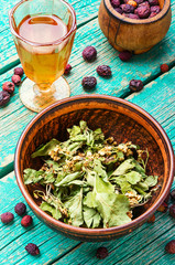 Dried hawthorn in herbal medicine.