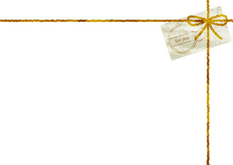 タグ付き麻のリボン　水彩テクスチャ