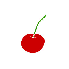 Simple flat color red cherry icon isolated on white background. Symbol summer, crop, fruitful year, berries. Hand drawn vector EPS10 illustration