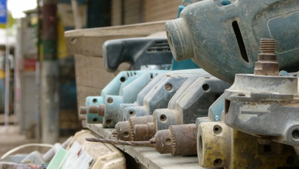 Rows of blue box of drills on the table
