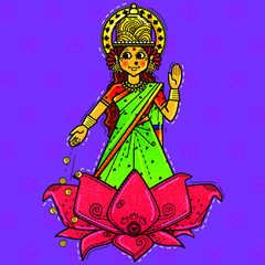 illustration of desi (indian) art style goddess lakshami.
