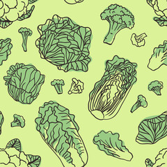 Fototapeta premium Doodle cabbage cauliflower. Hand drawn stylish fruit and vegetable. Vector artistic drawing fresh organic food. Summer illustration vegan ingrediens for smoothies