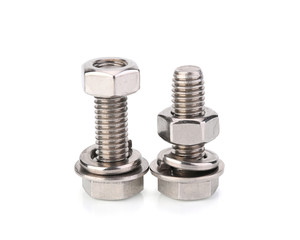 Stainless steel bolt and nut isolated on white background