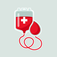 World Blood Donor Day 14 june concept. Package with blood and a drop of red with the inscription on a light green background. Illustration for web site design and application Vector stock illustration