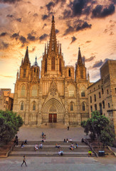 Fototapeta na wymiar Panorama of Cathedral in Barcelona during Coronavirus pandemic. Barcelona.Catalonia,Spain