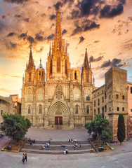 Fototapeta na wymiar Panorama of Cathedral in Barcelona during Coronavirus pandemic. Barcelona.Catalonia,Spain
