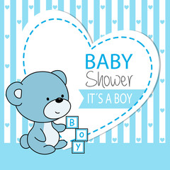 Baby boy shower card. Cute bear