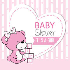 Baby girl shower card. Cute bear