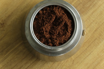 Making coffee at home close up in a geyser coffee maker