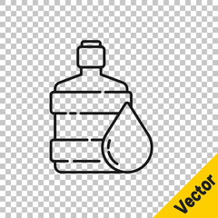 Black line Big bottle with clean water icon isolated on transparent background. Plastic container for the cooler. Vector Illustration