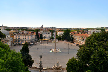 Fototapeta premium View of the Piazza del Popolo without tourists due to the phase 2 of lockdown