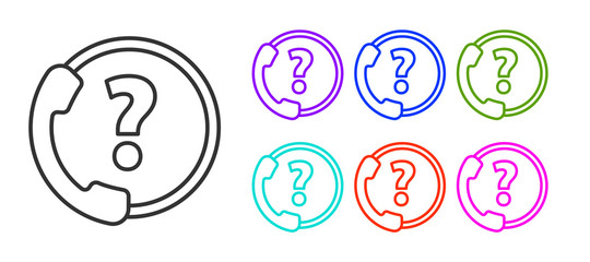 Black line Telephone 24 hours support icon isolated on white background. All-day customer support call-center. Full time call services. Set icons colorful. Vector Illustration