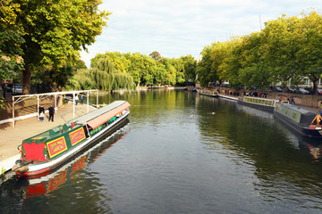Little Venice water channles with colorful barges, London, UK, Europe