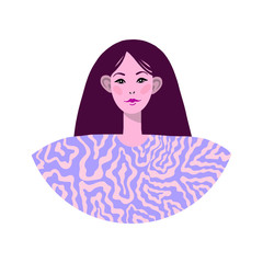 Portrait of a woman. The head of a girl. Avatar. Minimalist. Flat vector illustration