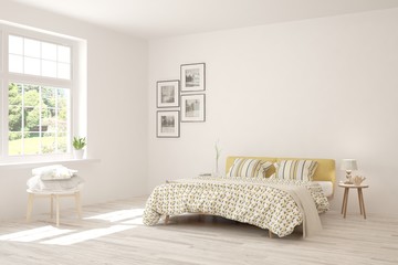 Fototapeta premium White bedroom interior. Scandinavian design. 3D illustration