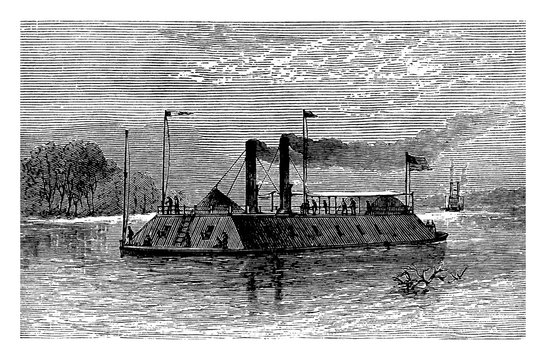 Gunboat of the Mississippi, vintage illustration.