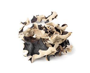 Dry Black Fungus, Tree Ear or Wood Ear Mushroom Isolated