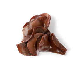 Wet Black Fungus, Tree Ear or Wood Ear Mushroom Isolated