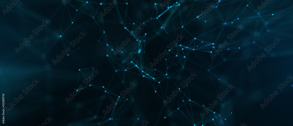 Poster Abstract futuristic - technology with polygonal shapes on dark blue background. Design digital technology concept..