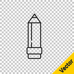 Black line Pencil with eraser icon isolated on transparent background. Drawing and educational tools. School office symbol. Vector Illustration