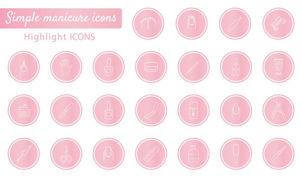 Manicure icons. Highlights Stories Covers for popular social media. Perfect for bloggers. Set of hand drawn signs. Beautiful simple vector icons.