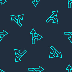 Green line Road traffic sign. Signpost icon isolated seamless pattern on blue background. Pointer symbol. Isolated street information sign. Direction sign. Vector Illustration