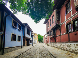 Street and Nineteenth Century Houses in old town of Plovdiv